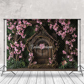 Lofaris Pink Flowers Surround Vintage Wood House backdrop